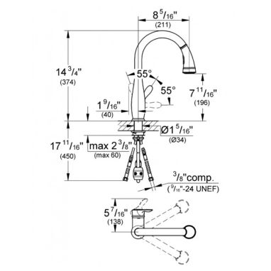 GROHE Смеситель для кухни однорычажный с выносным шлангом Parkfield (30215000)
