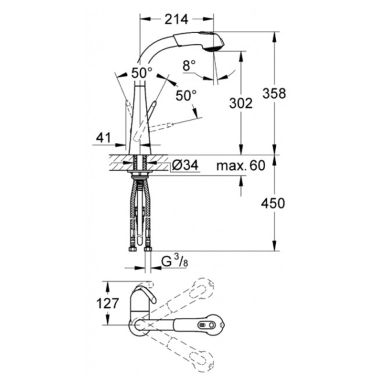 GROHE Смеситель для кухни однорычажный с выносным шлангом Zedra (32553000)