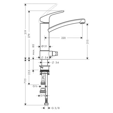 HANSGROHE Смеситель для кухни однорычажный с дополнительным краном Focus (31803000)