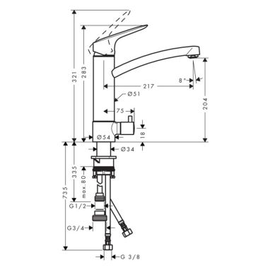 HANSGROHE Смеситель для кухни однорычажный с дополнительным краном Logis (71834000)