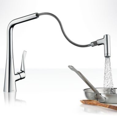 HANSGROHE Смеситель для кухни однорычажный с выносным шлангом Metris (14820000)