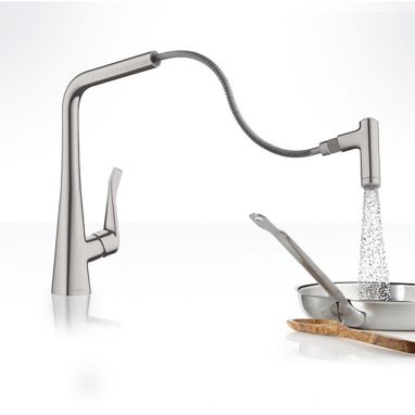 HANSGROHE Смеситель для кухни однорычажный с выносным шлангом Metris (14820800)