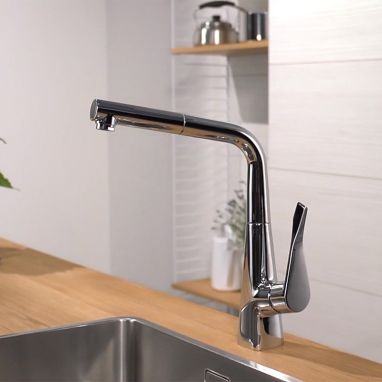 HANSGROHE Смеситель для кухни однорычажный с выносным шлангом Metris (14821000)