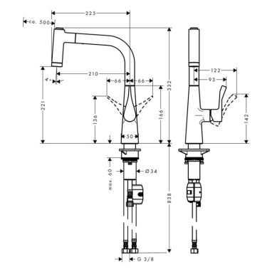 HANSGROHE Смеситель для кухни однорычажный с выносным шлангом Metris (14834800)