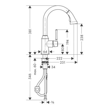 HANSGROHE Смеситель для кухни однорычажный с выносным шлангом Talis Classic (14863000)