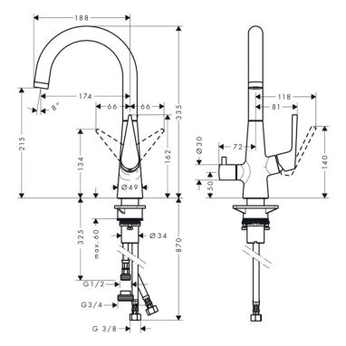 HANSGROHE Смеситель для кухни однорычажный с дополнительным краном Talis S (72811000)