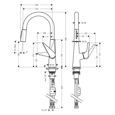 HANSGROHE Смеситель для кухни однорычажный с выносным шлангом Talis S (72813800)