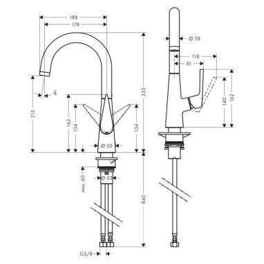 HANSGROHE Смеситель для кухни однорычажный Talis S (72814800)
