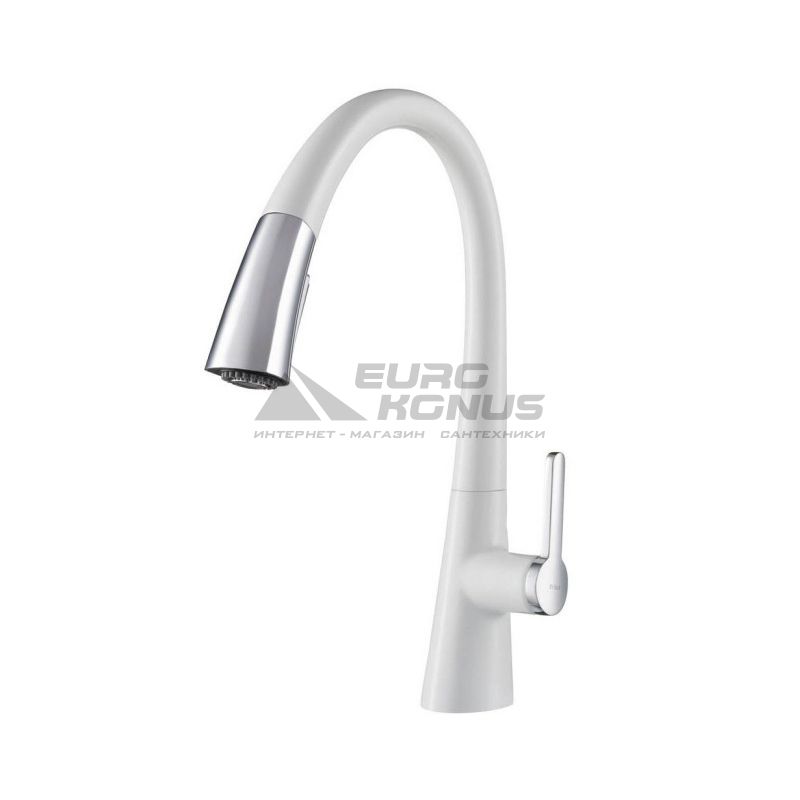 KRAUS Смеситель для кухни однорычажный с выносным шлангом Nolen KPF-1673 CH/WH хром/белый
