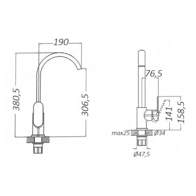 KRONER Смеситель для кухни однорычажный KRM Main-C030 (CV020441)