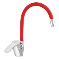 ZERIX Смеситель для кухни однорычажный с гибким изливом YUB 279 Chrome/Red (ZX0441)