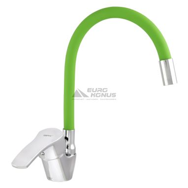 ZERIX Смеситель для кухни однорычажный с гибким изливом YUB 279 Chrome/Green (ZX0444)