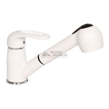 ZERIX Смеситель для кухни однорычажный с выносным шлангом Z6036-7 White (ZX0515)