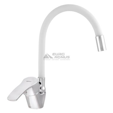 ZERIX Смеситель для кухни однорычажный с гибким изливом YUB 279 Chrome/White (ZX1581)