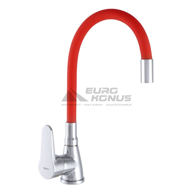 ZERIX Смеситель для кухни однорычажный с гибким изливом SOP7 146 Chrome/Red (ZX2659)