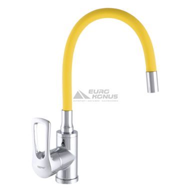 ZERIX Смеситель для кухни однорычажный с гибким изливом SAR 181 Chrome/Yellow (ZX2670)