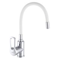 ZERIX Смеситель для кухни однорычажный с гибким изливом SAR 181 Chrome/White (ZX2671)