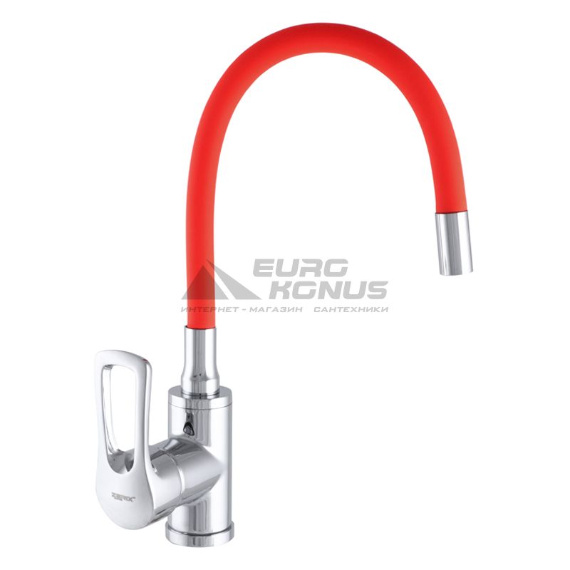 ZERIX Смеситель для кухни однорычажный с гибким изливом SAR 181 Chrome/Red (ZX2672)