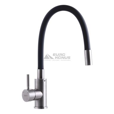 ZERIX Смеситель для кухни однорычажный с гибким изливом SUS-011 Нерж/Black (ZX3129)