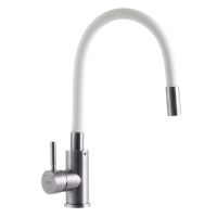ZERIX Смеситель для кухни однорычажный с гибким изливом SUS-011 Нерж/White (ZX3131)