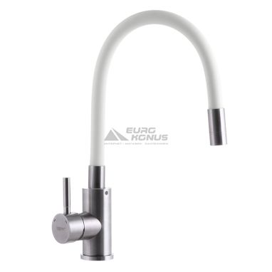 ZERIX Смеситель для кухни однорычажный с гибким изливом SUS-011 Нерж/White (ZX3131)