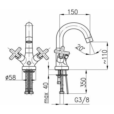 ARMATURA Смеситель для умывальника двухвентильный Symetric Satin 342-315-04