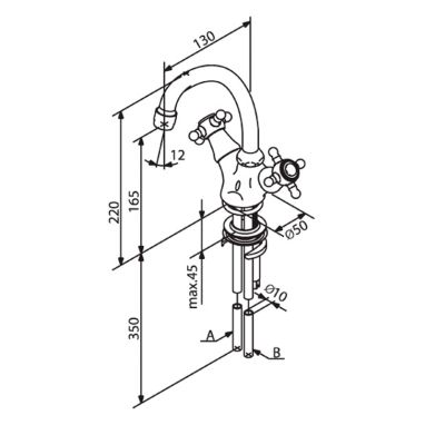 DAMIXA Смеситель для умывальника двухвентильный Retro (958030064)