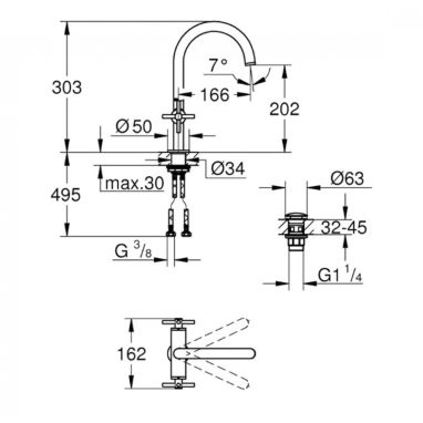 GROHE Смеситель для умывальника двухвентильный ATRIO (21019Gl3)