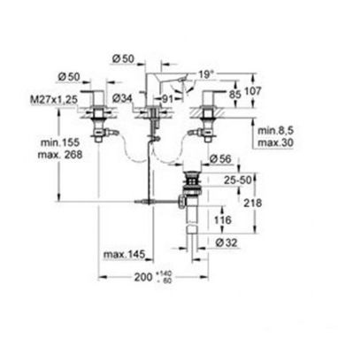 GROHE Смеситель для умывальника двухвентильный скрытого монтажа BAU EDGE (20197000)