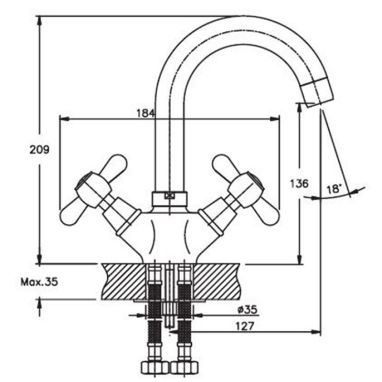 HAIBA Смеситель для умывальника двухвентильный Dominox 274 керамика (HB0087)