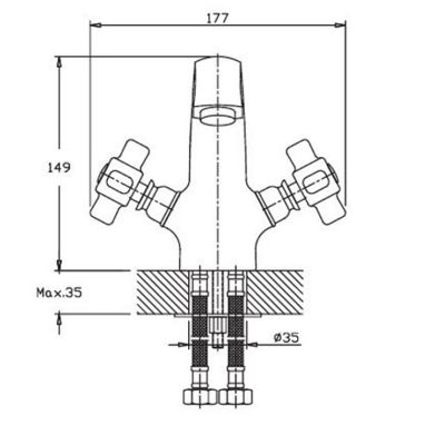 HAIBA Смеситель для умывальника двухвентильный Odyssey 161 керамика (HB0306)
