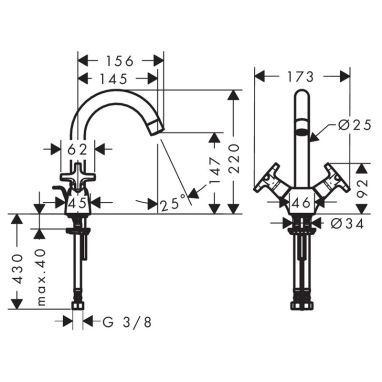 HANSGROHE Смеситель для умывальника двухвентильный Logis Classic (71270000)