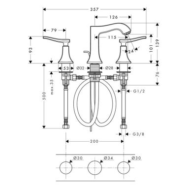 HANSGROHE Смеситель для умывальника двухвентильный скрытого монтажа Metris Classic (31073000)