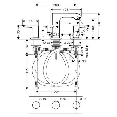 HANSGROHE Смеситель для умывальника двухвентильный скрытого монтажа Metris (31083000)