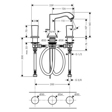 HANSGROHE Смеситель для умывальника двухвентильный скрытого монтажа Metropol Classic (31304000)