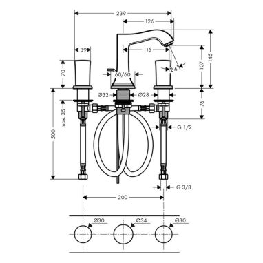 HANSGROHE Смеситель для умывальника двухвентильный скрытого монтажа Metropol Classic (31304090)