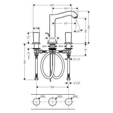 HANSGROHE Смеситель для умывальника двухвентильный скрытого монтажа Metropol Classic (31305000)