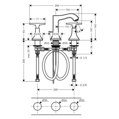 HANSGROHE Смеситель для умывальника двухвентильный скрытого монтажа Metropol Classic (31306000)