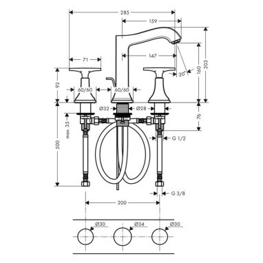 HANSGROHE Смеситель для умывальника двухвентильный скрытого монтажа Metropol Classic (31307090)