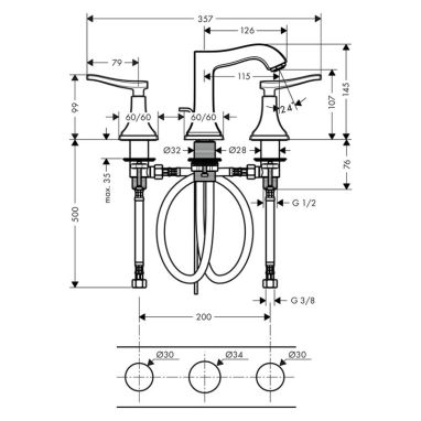 HANSGROHE Смеситель для умывальника двухвентильный скрытого монтажа Metropol Classic (31330000)