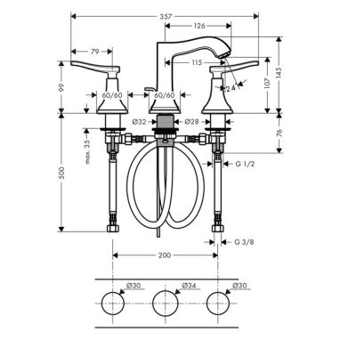 HANSGROHE Смеситель для умывальника двухвентильный скрытого монтажа Metropol Classic (31330090)