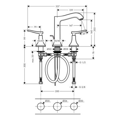 HANSGROHE Смеситель для умывальника двухвентильный скрытого монтажа Metropol Classic (31331090)