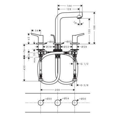 HANSGROHE Смеситель для умывальника двухвентильный скрытого монтажа Talis S (72130000)