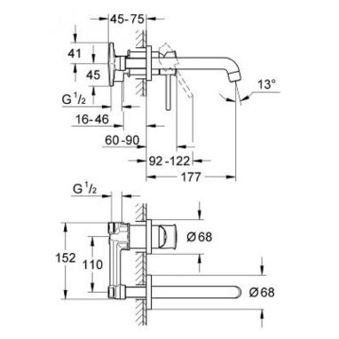 GROHE Смеситель для умывальника однорычажный скрытого монтажа Bau Classic (20292000)