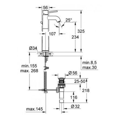 GROHE Смеситель для умывальника однорычажный Bau Classic (32868000)
