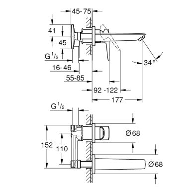GROHE Смеситель для умывальника однорычажный скрытого монтажа BAU EDGE NEW (20474001)
