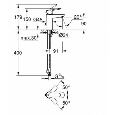 GROHE Смеситель для умывальника однорычажный BAU EDGE (23329000)