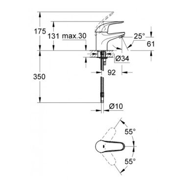 GROHE Смеситель для умывальника однорычажный Euroeco (32734000)
