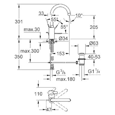 GROHE Смеситель для умывальника однорычажный Eurosmart Cosmopolitan (32830000)