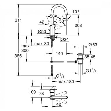 GROHE Смеситель для умывальника однорычажный EUROSMART NEW (23537003)